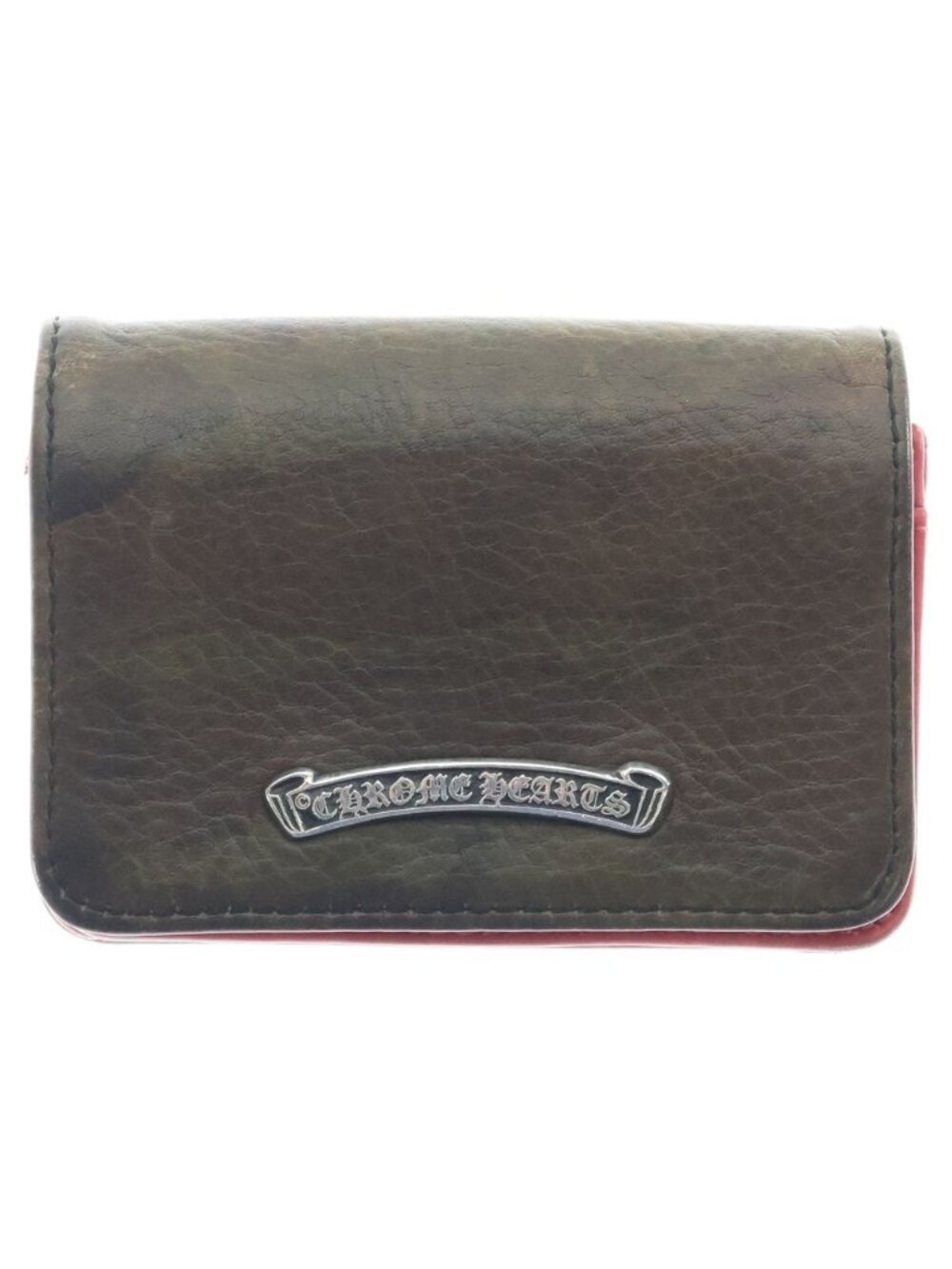 Chrome Hearts 3 Pocket Card Case Scroll Label Duck 3 Leather Khaki Red
